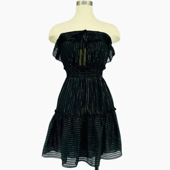 bebe Sheer Ruffle Strapless Dress - Picture 1 of 10